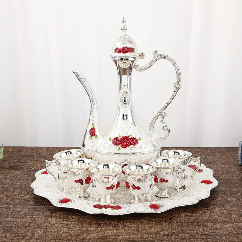 Palace Golden Glass Teapot Suit Kitchen Metal Cold Kettle Coffee Pot European Style Home Decoration Glassware Wedding Gifts Box