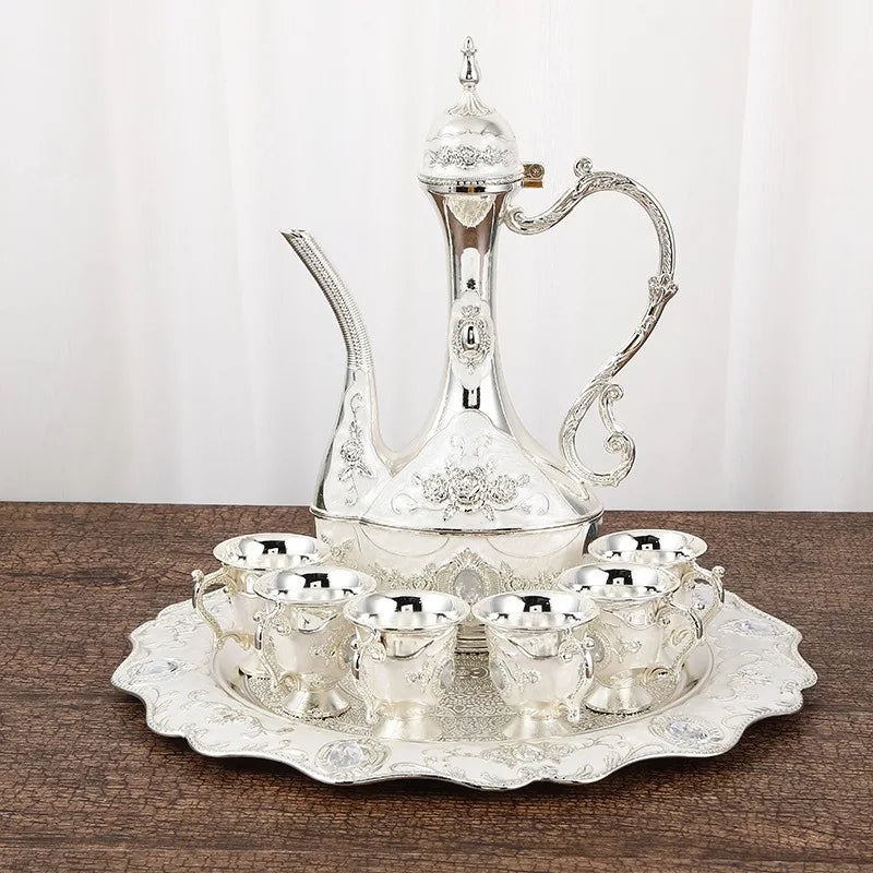 Palace Golden Glass Teapot Suit Kitchen Metal Cold Kettle Coffee Pot European Style Home Decoration Glassware Wedding Gifts Box