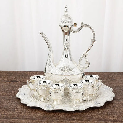Palace Golden Glass Teapot Suit Kitchen Metal Cold Kettle Coffee Pot European Style Home Decoration Glassware Wedding Gifts Box