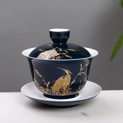 Palace Style Ceramics Tea Tureen Household Classic with Cover Teacup Boutique Handmade Gaiwan Chinese Tea Set Supplies