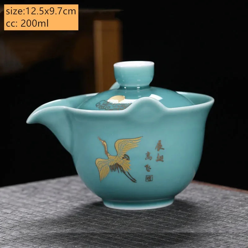 Palace Style Ceramics Tea Tureen Household Classic with Cover Teacup Boutique Handmade Gaiwan Chinese Tea Set Supplies