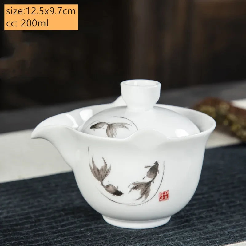 Palace Style Ceramics Tea Tureen Household Classic with Cover Teacup Boutique Handmade Gaiwan Chinese Tea Set Supplies