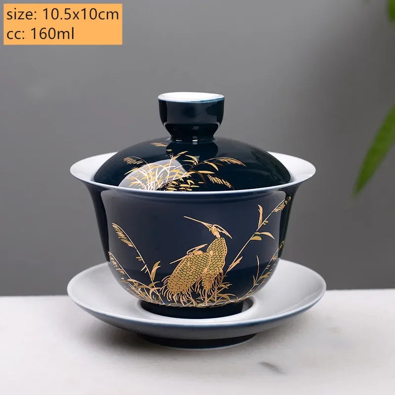 Palace Style Ceramics Tea Tureen Household Classic with Cover Teacup Boutique Handmade Gaiwan Chinese Tea Set Supplies