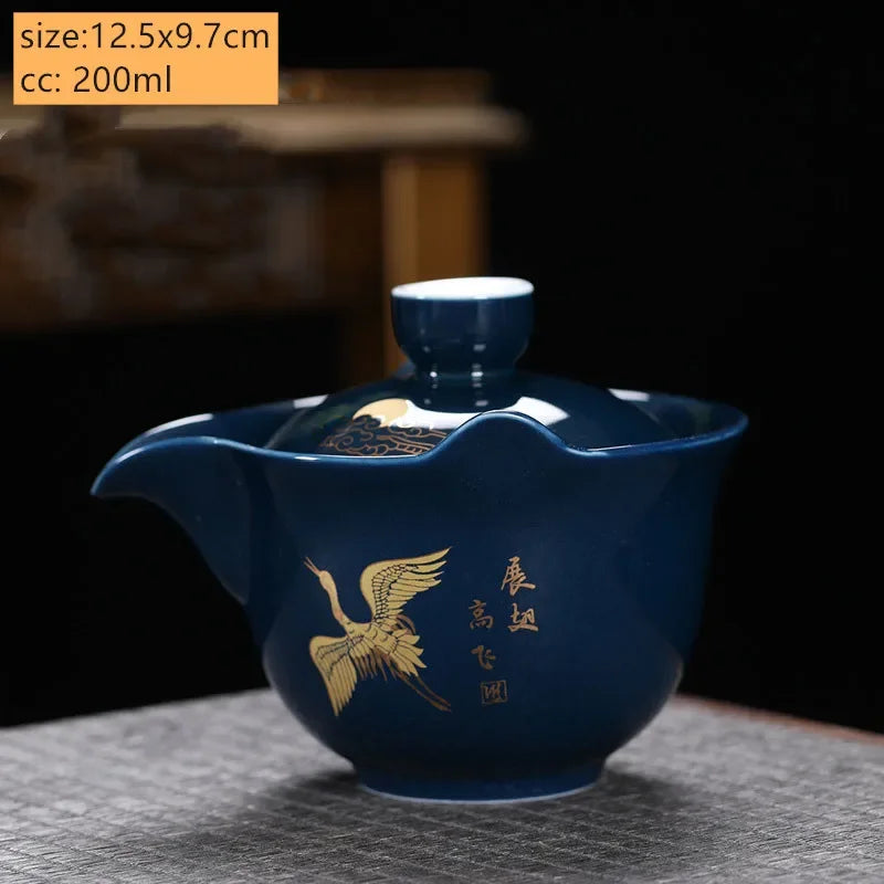 Palace Style Ceramics Tea Tureen Household Classic with Cover Teacup Boutique Handmade Gaiwan Chinese Tea Set Supplies