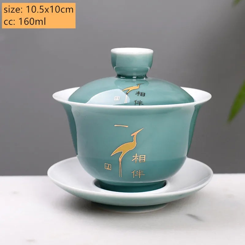 Palace Style Ceramics Tea Tureen Household Classic with Cover Teacup Boutique Handmade Gaiwan Chinese Tea Set Supplies