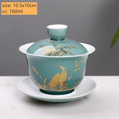 Palace Style Ceramics Tea Tureen Household Classic with Cover Teacup Boutique Handmade Gaiwan Chinese Tea Set Supplies