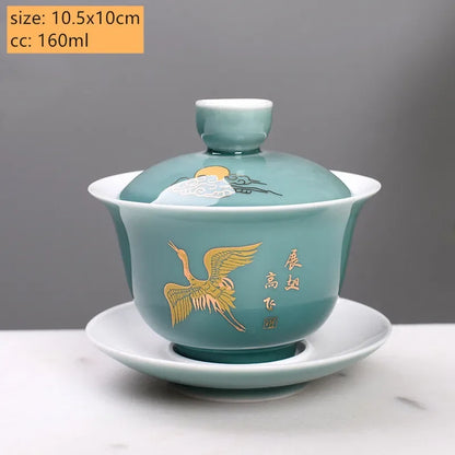 Palace Style Ceramics Tea Tureen Household Classic with Cover Teacup Boutique Handmade Gaiwan Chinese Tea Set Supplies