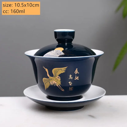 Palace Style Ceramics Tea Tureen Household Classic with Cover Teacup Boutique Handmade Gaiwan Chinese Tea Set Supplies