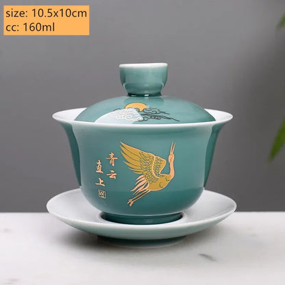Palace Style Ceramics Tea Tureen Household Classic with Cover Teacup Boutique Handmade Gaiwan Chinese Tea Set Supplies