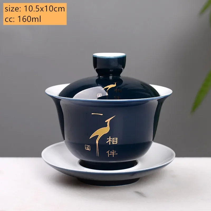 Palace Style Ceramics Tea Tureen Household Classic with Cover Teacup Boutique Handmade Gaiwan Chinese Tea Set Supplies