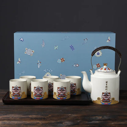Palace-style Chinese beam pot tea set fighting color home kung fu tea set large capacity wood plate cup tea set bar