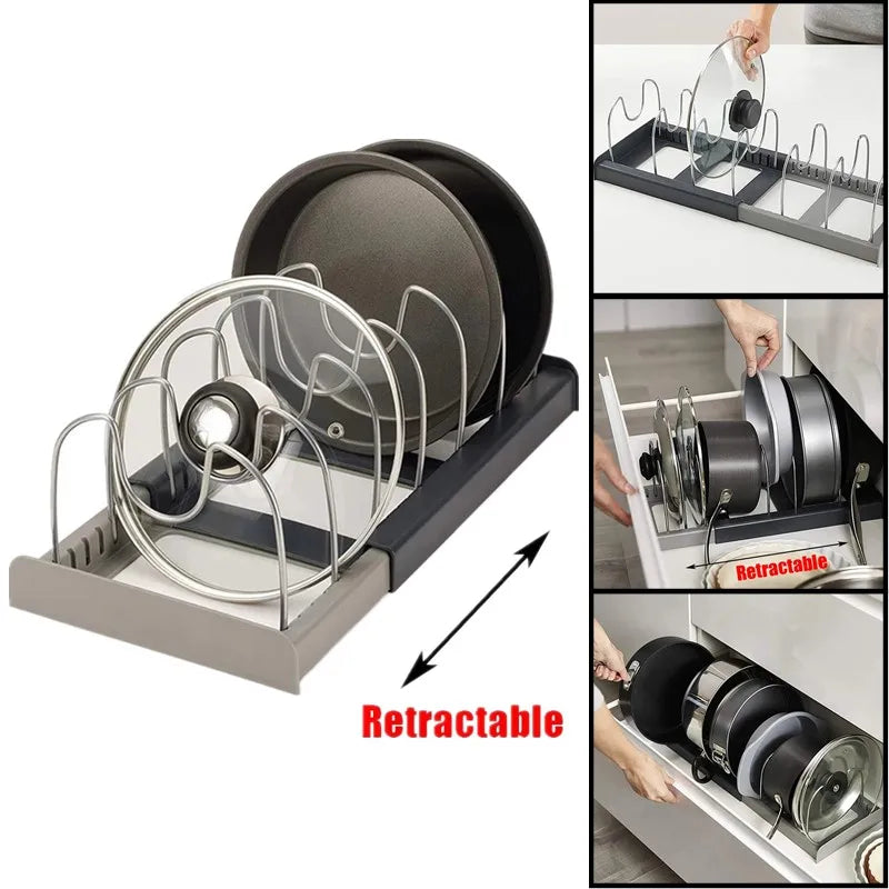 Pan and Pot Lid Organizer Expandable Scalable 7 Dividers Storage Stand Pan Organizer Rack Kitchen Cabinet Countertop Lid Holder
