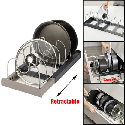 Pan and Pot Lid Organizer Expandable Scalable 7 Dividers Storage Stand Pan Organizer Rack Kitchen Cabinet Countertop Lid Holder
