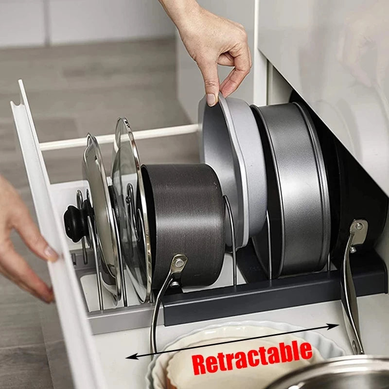Pan and Pot Lid Organizer Expandable Scalable 7 Dividers Storage Stand Pan Organizer Rack Kitchen Cabinet Countertop Lid Holder