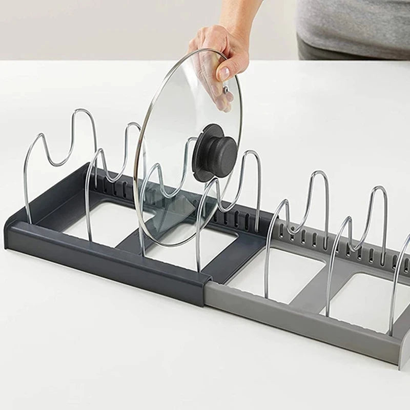 Pan and Pot Lid Organizer Expandable Scalable 7 Dividers Storage Stand Pan Organizer Rack Kitchen Cabinet Countertop Lid Holder