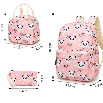 Panda Pattern School Bag For Girls School Backpack Students Teenagers Backpack with Children's Lunch bag Pencil Case