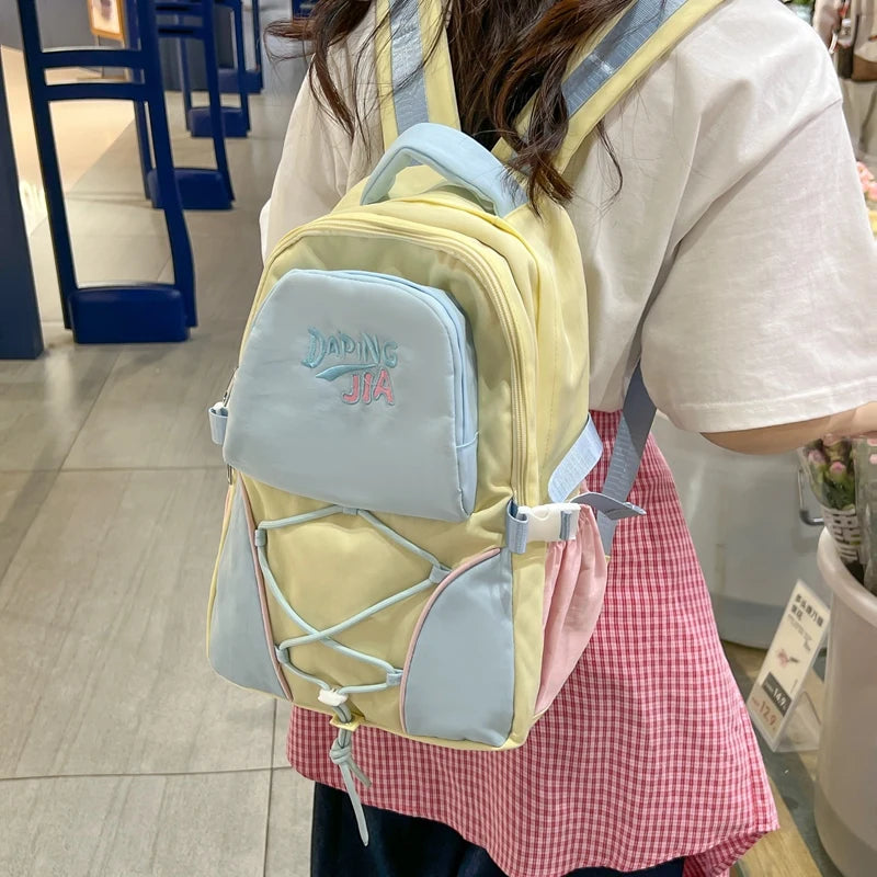 Panelled Nylon School Backpack Bags For Girls Backpacks Child Girl Laptop Kawaii Back Packs Bag For Women Cute Schoolbag