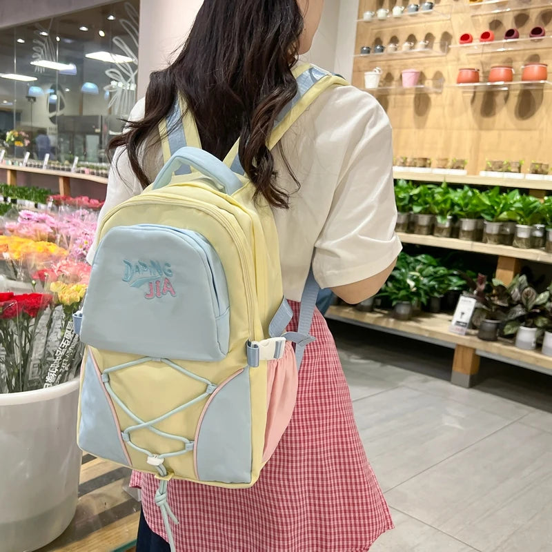 Panelled Nylon School Backpack Bags For Girls Backpacks Child Girl Laptop Kawaii Back Packs Bag For Women Cute Schoolbag