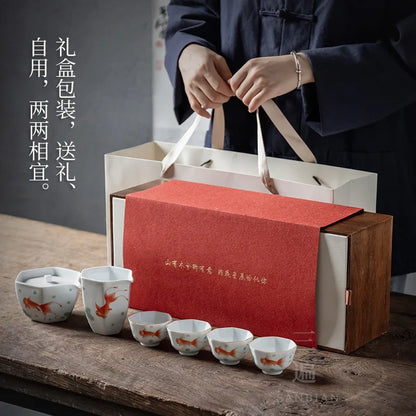 Pastel New National Fashion Kung Fu Tea Set Home Living Room Complete Set Office Reception Tureen Ceramic Gift Box
