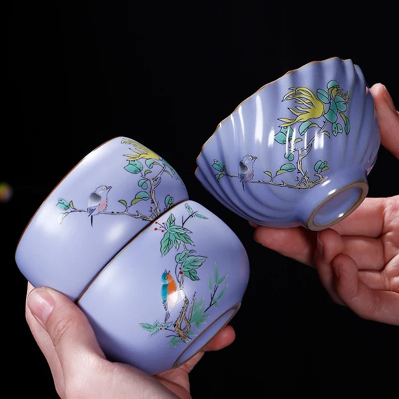 Pastel Ru Kiln Tea Cup, Ceramic Single Cup, Can Be Raised Open Pieces, Large Ru Porcelain Tea Cup, Home Tea Bowl, 2Pcs