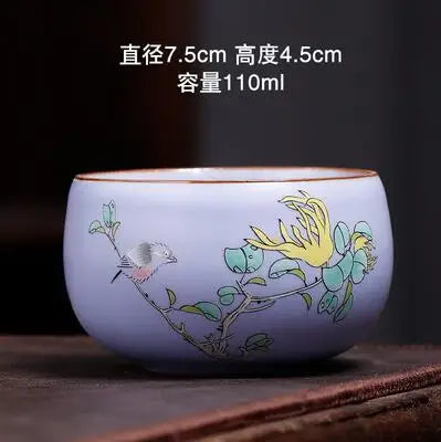 Pastel Ru Kiln Tea Cup, Ceramic Single Cup, Can Be Raised Open Pieces, Large Ru Porcelain Tea Cup, Home Tea Bowl, 2Pcs