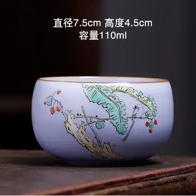 Pastel Ru Kiln Tea Cup, Ceramic Single Cup, Can Be Raised Open Pieces, Large Ru Porcelain Tea Cup, Home Tea Bowl, 2Pcs