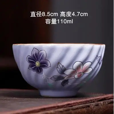Pastel Ru Kiln Tea Cup, Ceramic Single Cup, Can Be Raised Open Pieces, Large Ru Porcelain Tea Cup, Home Tea Bowl, 2Pcs