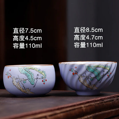 Pastel Ru Kiln Tea Cup, Ceramic Single Cup, Can Be Raised Open Pieces, Large Ru Porcelain Tea Cup, Home Tea Bowl, 2Pcs