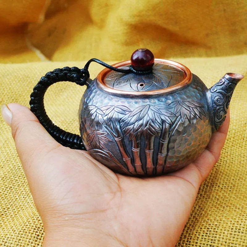 Pastoral Style Purple Copper Pots Japanese Small Metal Teapot Handmade Infuser Teapot Kung Fu Tea Table Portable Teapot Tea Set
