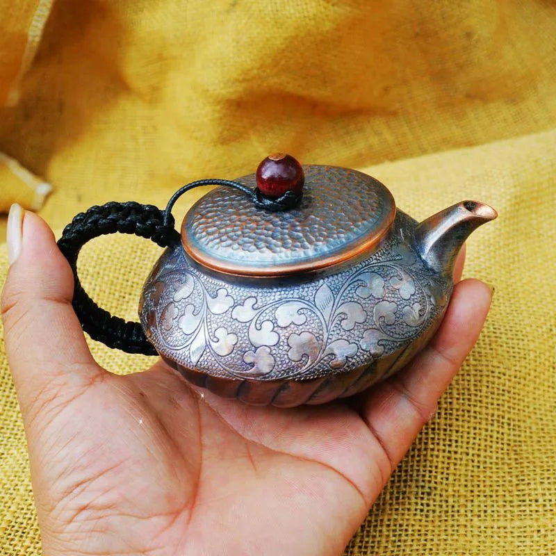 Pastoral Style Purple Copper Pots Japanese Small Metal Teapot Handmade Infuser Teapot Kung Fu Tea Table Portable Teapot Tea Set