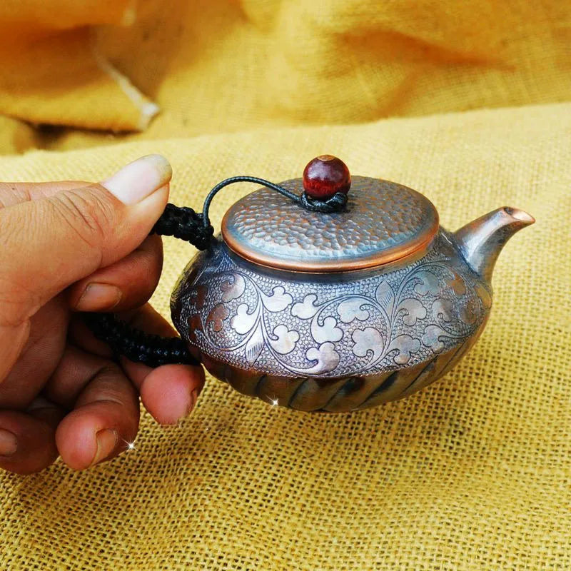 Pastoral Style Purple Copper Pots Japanese Small Metal Teapot Handmade Infuser Teapot Kung Fu Tea Table Portable Teapot Tea Set
