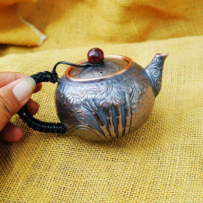 Pastoral Style Purple Copper Pots Japanese Small Metal Teapot Handmade Infuser Teapot Kung Fu Tea Table Portable Teapot Tea Set