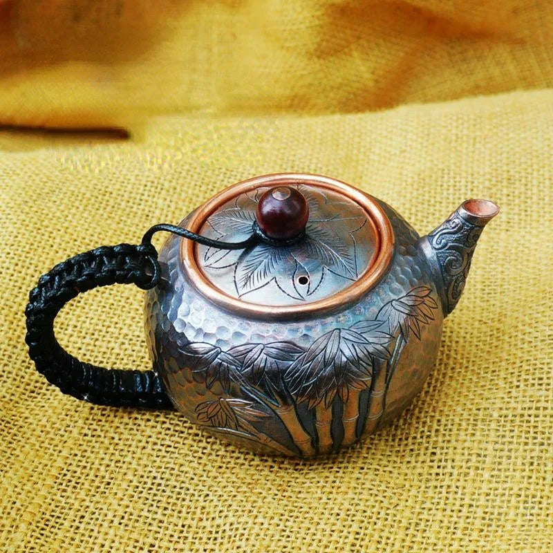 Pastoral Style Purple Copper Pots Japanese Small Metal Teapot Handmade Infuser Teapot Kung Fu Tea Table Portable Teapot Tea Set