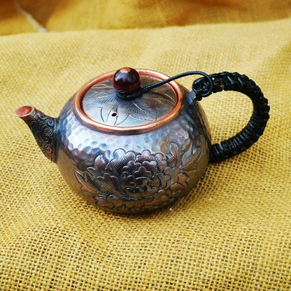 Pastoral Style Purple Copper Pots Japanese Small Metal Teapot Handmade Infuser Teapot Kung Fu Tea Table Portable Teapot Tea Set