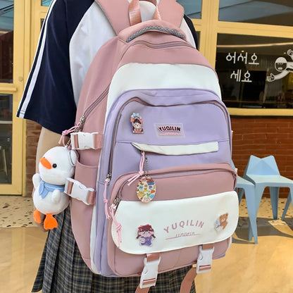 Patchwork Color Cute Woman Backpack Schoolbag For Teenage Girls Boys College Student Rucksack Bagpack 2023 New