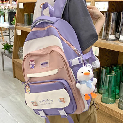Patchwork Color Cute Woman Backpack Schoolbag For Teenage Girls Boys College Student Rucksack Bagpack 2023 New
