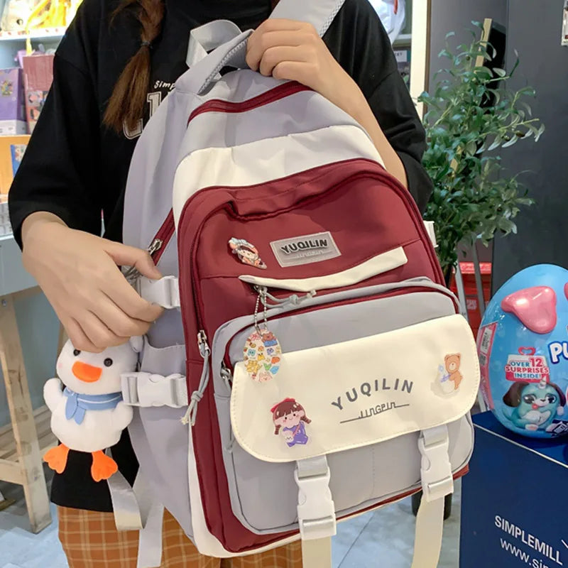 Patchwork Color Cute Woman Backpack Schoolbag For Teenage Girls Boys College Student Rucksack Bagpack 2023 New