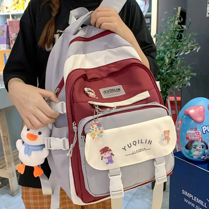 Patchwork Color Cute Woman Backpack Schoolbag For Teenage Girls Boys College Student Rucksack Bagpack 2023 New
