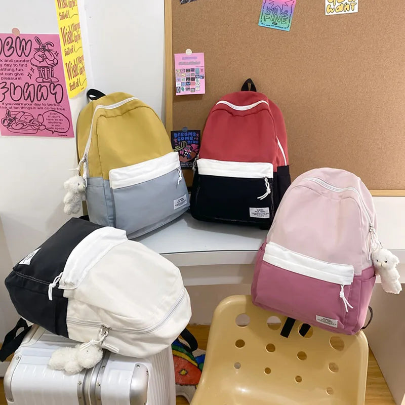 Patchwork Color School Backpack 2023 New Schoolbag For Teenage Girls Boys Mochila Casual Woman Man Travel Rucksack Bagpack