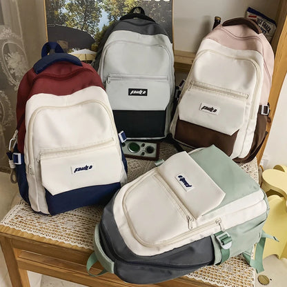 Patchwork Color Waterproof Nylon Backpack Large Capacity Travel Bag Schoolbag For Teenage Girls Boys College Student Rucksack