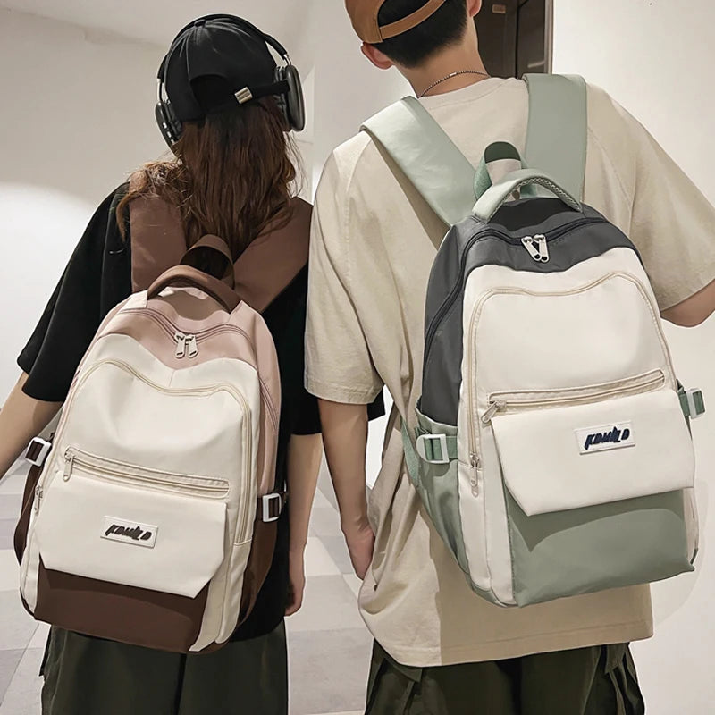 Patchwork Color Waterproof Nylon Backpack Large Capacity Travel Bag Schoolbag For Teenage Girls Boys College Student Rucksack