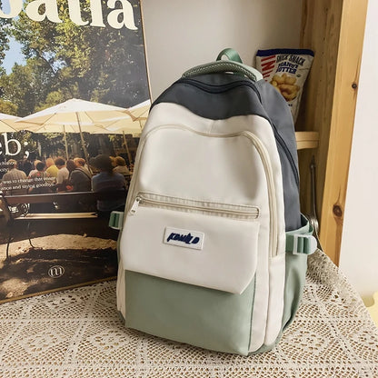 Patchwork Color Waterproof Nylon Backpack Large Capacity Travel Bag Schoolbag For Teenage Girls Boys College Student Rucksack