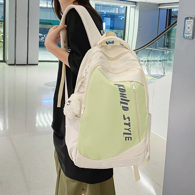 Patchwork Color Woman Backpack Korean Boys Girls Campus Style Student Schoolbag Nylon Waterproof Travel Bag Fashion Rucksack