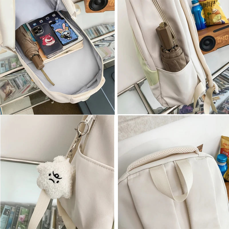 Patchwork Color Woman Backpack Korean Boys Girls Campus Style Student Schoolbag Nylon Waterproof Travel Bag Fashion Rucksack