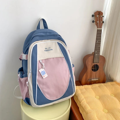Patchwork Color Women Backpack Waterproof Nylon Travel Bag High Quality Student Bookbag Preppy Schoolbag Rucksack
