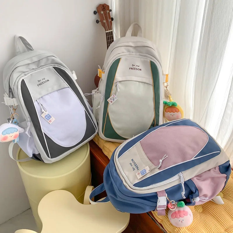 Patchwork Color Women Backpack Waterproof Nylon Travel Bag High Quality Student Bookbag Preppy Schoolbag Rucksack