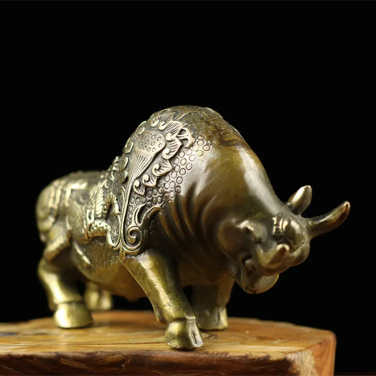 Patron saint Figurine 8inch Big Wall Street Bronze Fierce Bull OX Antique Statue