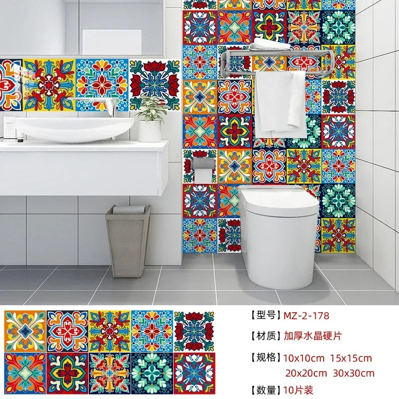 Patterned crystal hard tile stickers home renovation kitchen bathroom glass decoration self-adhesive waterproof wall stickers