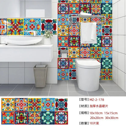 Patterned crystal hard tile stickers home renovation kitchen bathroom glass decoration self-adhesive waterproof wall stickers