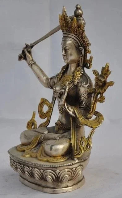 Patung Buddha Tibet berukir tangan Tiongkok yang rumit disepuh Tara Buddha